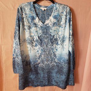NWT Concepts Women's Top in Purple Blue Beautiful Rhinestone Accents - Size XXL